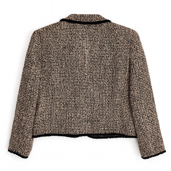 Tahari Vintage Tweed Cropped Blazer Black Tan Bouclé Trim Classic Jacket Size 10 - Picture 3 of 7
